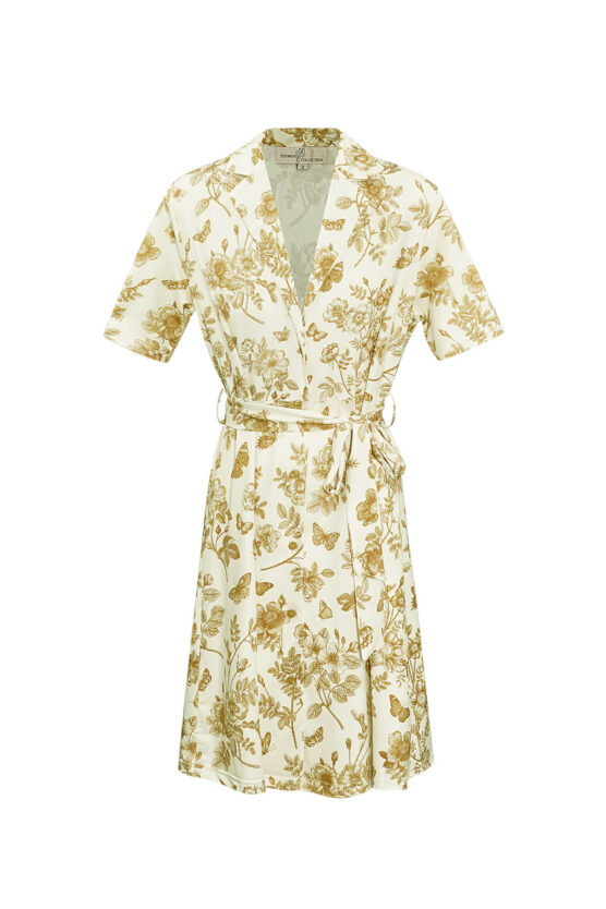 605027-551 Bloemen jurk dames met strikdetail | zomerjurkje bloemenprint