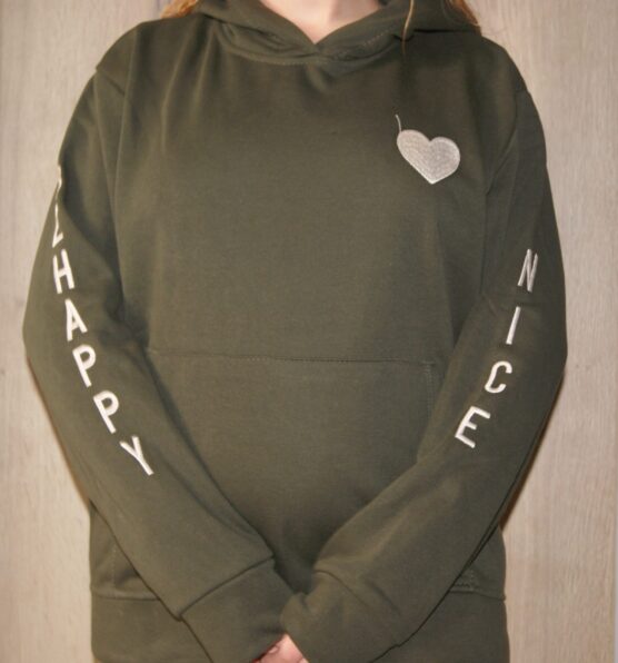 Be happy hoodie groen met hartje